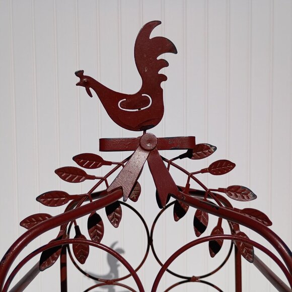 Metal Wine Rack 6 Bottle Holder Red Rooster French Country Kitchen Chicken Decor - Picture 3 of 16